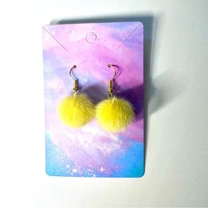 Yellow pastel faux fur fuzz ball gold stainless steel hook handmade earrings!